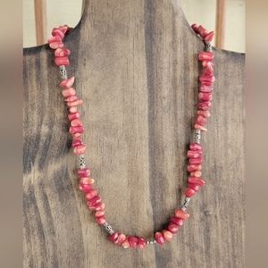 VINTAGE NATURAL BAMBOO CORAL 925 SILVER STRAND TOGGLE CLASP NECKLACE (001NECK)